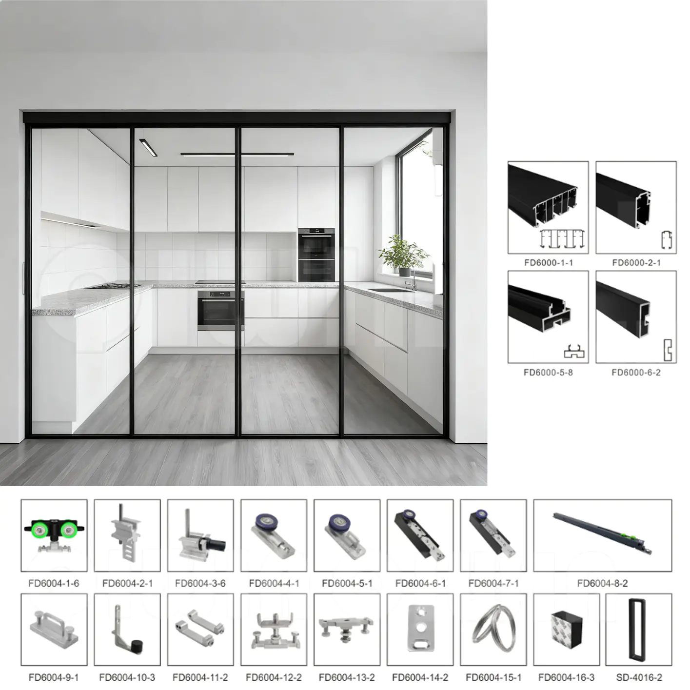Frame Glass Telescoping Sliding Door Kit FD-6004